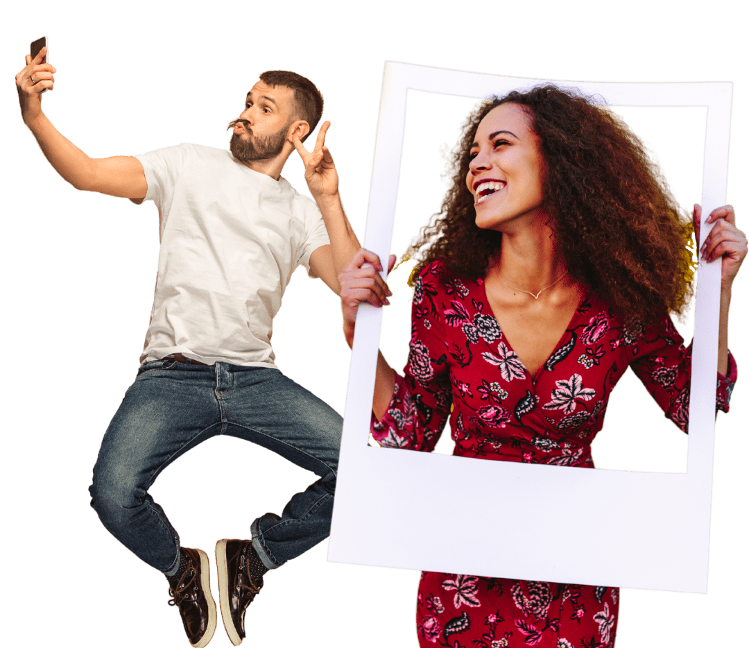 guy jumping selfie with girl guy jumping taking a selfie with girl in frame